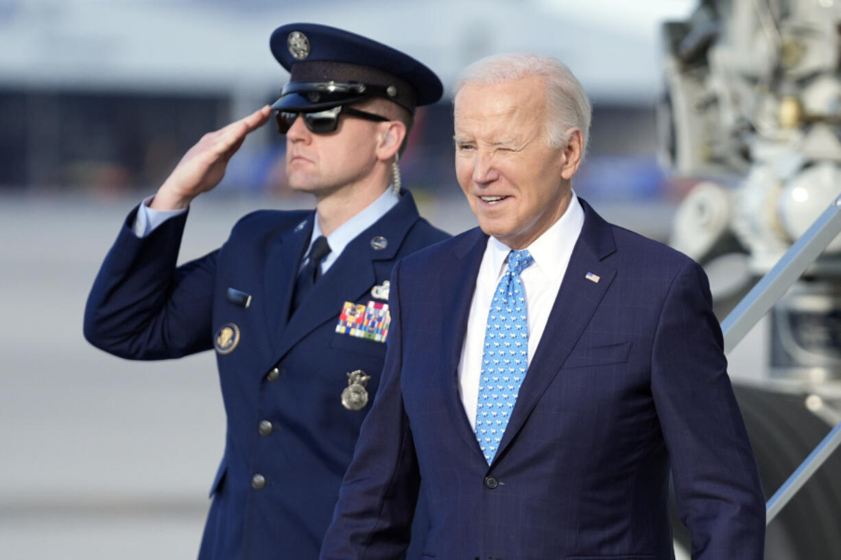 FILE - President Joe Biden arrives at Miami International Airport Jan. 30, 2024, in Miami. President Joe Biden will celebrate his recent endorsement by the United Auto Workers union during a visit to Michigan on Thursday.