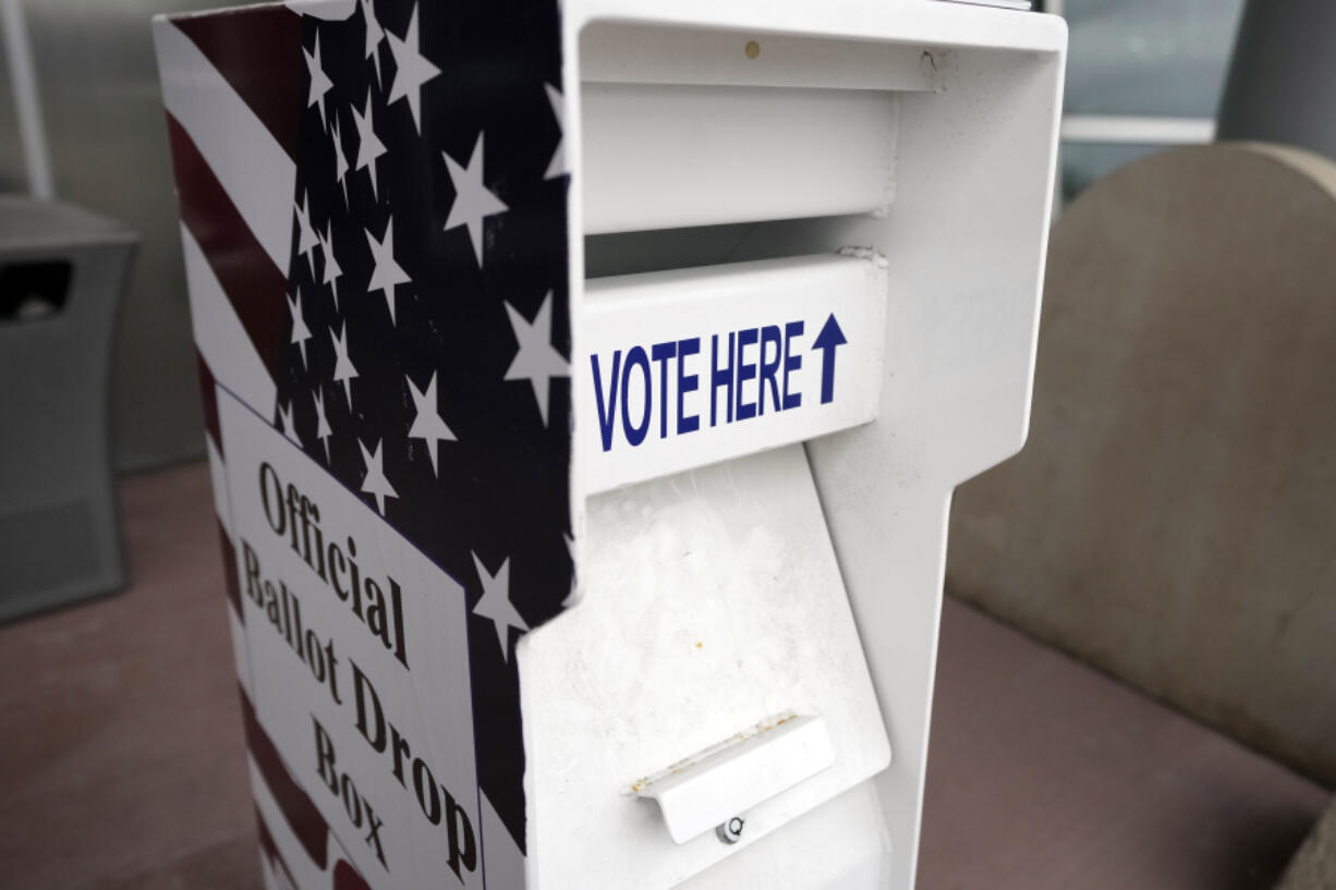An official ballot drop box is seen at the Warren City Hall, Tuesday, Feb. 27, 2024, in Warren, Mich.