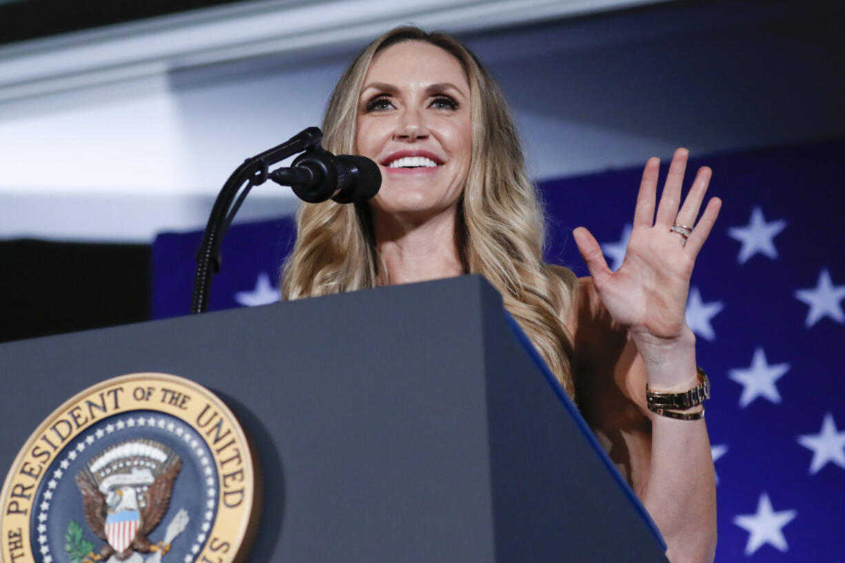 FILE - Lara Trump, President Donald Trump&rsquo;s daughter-in-law, speaks at a Republican fundraiser at the Carmel Country Club in in Charlotte, N.C., Aug. 31, 2018. Donald Trump is calling for a shakeup at the highest levels of the Republican National Committee. And party leaders are taking it very seriously.