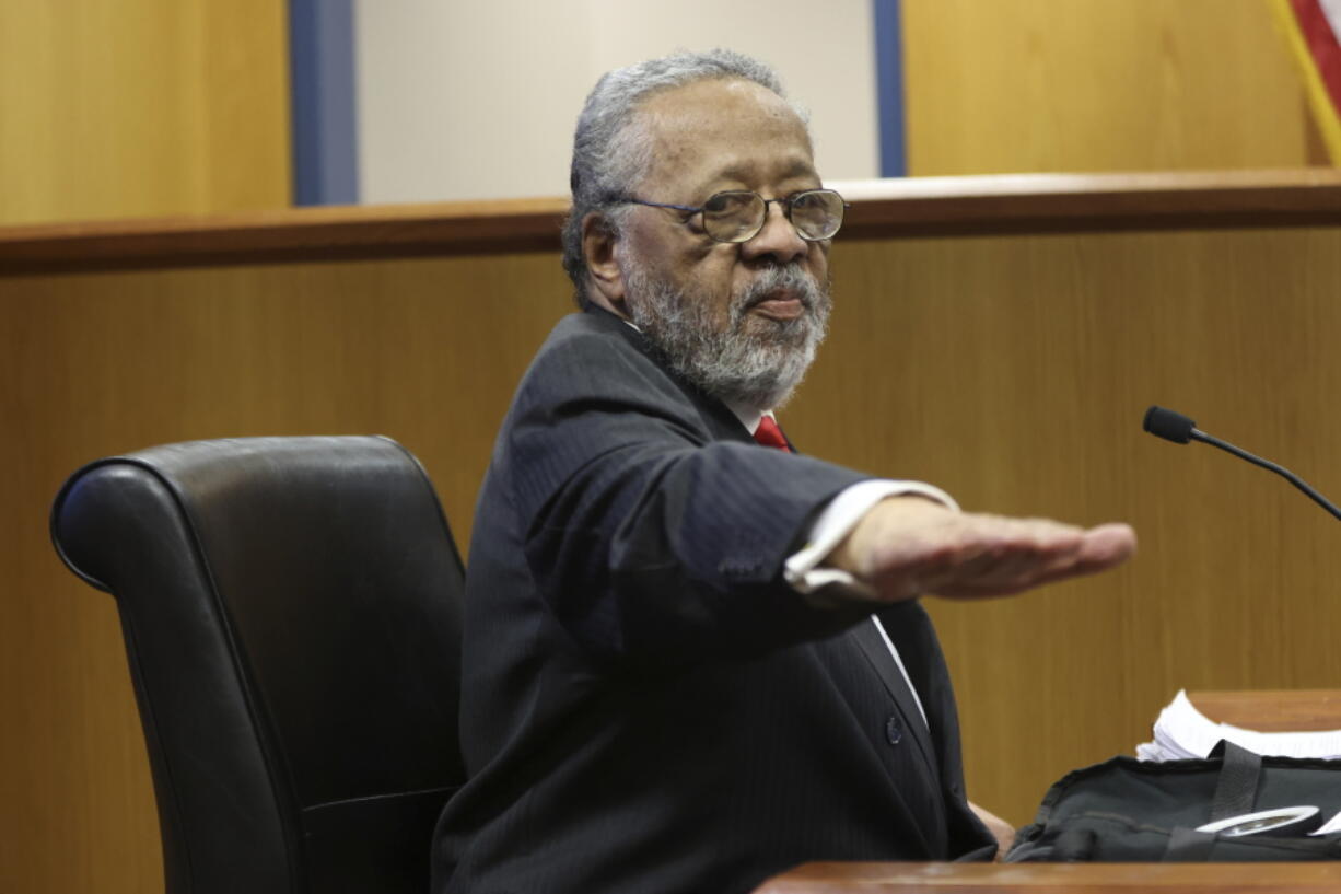 John Floyd III, father of Fulton District Attorney Fani Willis, testifies during a hearing on the Georgia election interference case, Friday, Feb. 16, 2024, in Atlanta. The hearing is to determine whether Willis should be removed from the case because of a relationship with Nathan Wade, special prosecutor she hired in the election interference case against former President Donald Trump.