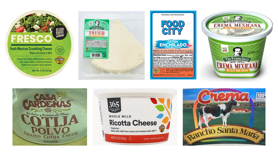 This image provided by the U.S. Centers for Disease Control and Prevention on Feb. 6 shows brands of cheese recalled due to a decadelong outbreak of listeria food poisoning that has killed two people and sickened more than two dozen. New lab evidence linked soft cheeses and other dairy products made by Rizo-Lopez Foods of Modesto, Calif., to the outbreak, which was first detected in June 2014.