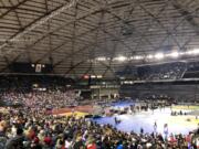 Wrestlers and spectators fill the Tacoma Dome for Mat Classic XXV on Friday, Feb. 16, 2024, in Tacoma.