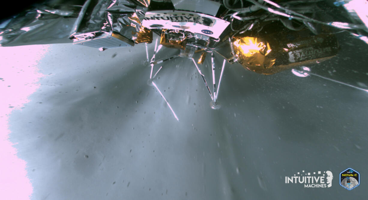 Intuitive Machines
This image shows a broken landing leg on Odysseus. The lander touched down near the moon&rsquo;s south pole on Feb. 22 but then fell onto its side, hampering communications.