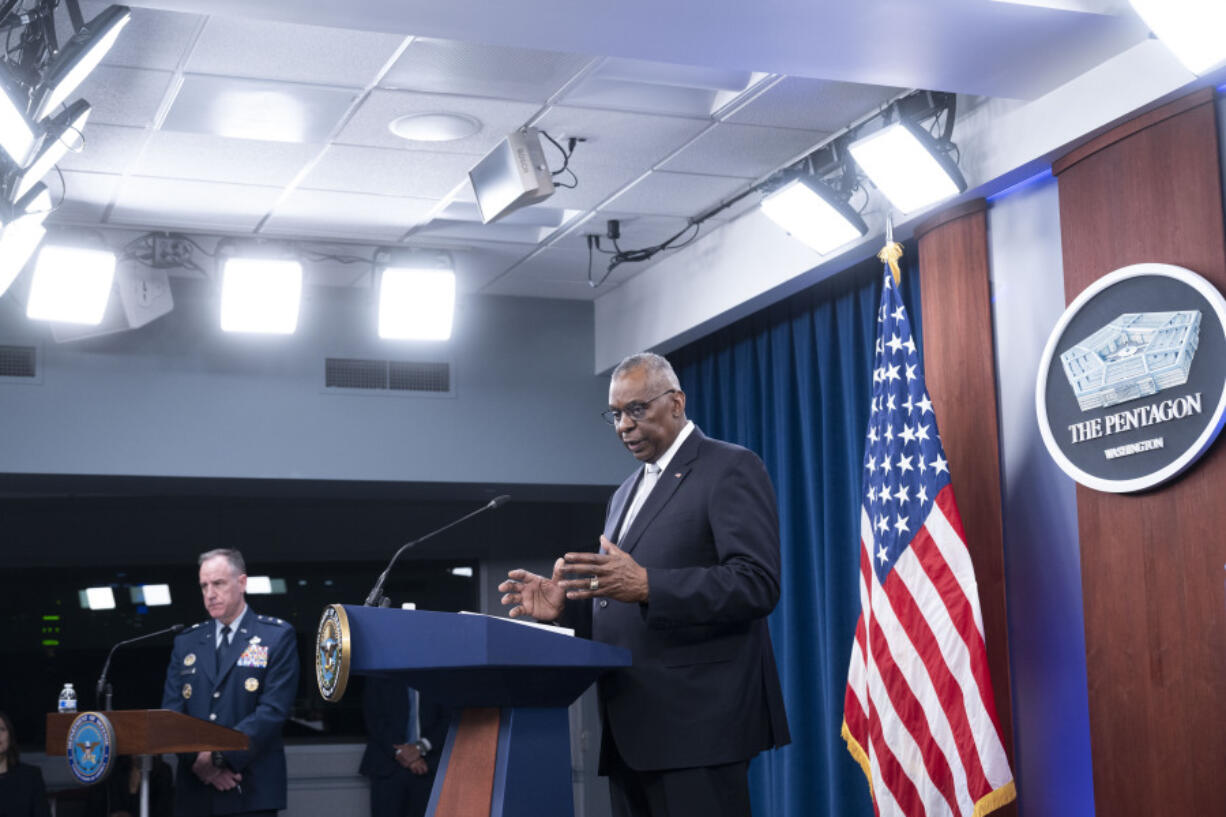 Defense Secretary Lloyd Austin speaks at a Pentagon press briefing at the Pentagon on Thursday, Feb. 1, 2024 in Washington.