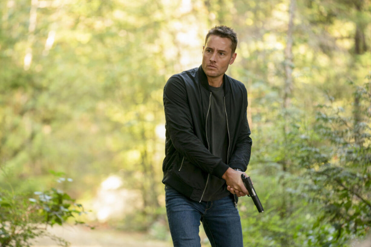 This image released by CBS shows Justin Hartley, as Colter Shaw, in a scene from &ldquo;Tracker,&rdquo; premiering Feb. 11.