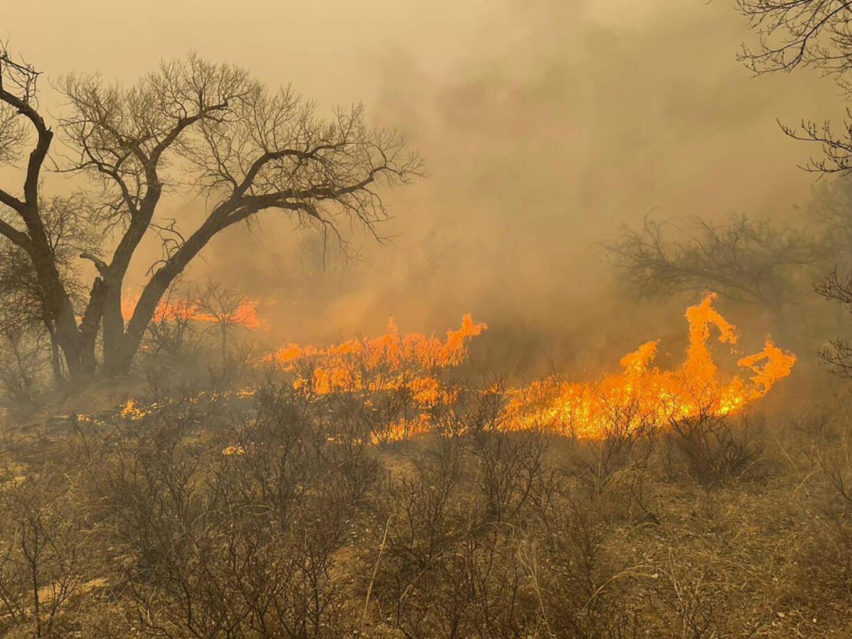 This image taken from Greenville Fire-Rescue&rsquo;s facebook page on Wednesday, Feb. 28, 2024 shows a fire in the Texas Panhandle. A fast-moving wildfire burning through the Texas Panhandle grew into the second-largest blaze in state history, forcing evacuations and triggering power outages as firefighters struggled to contain the widening flames.