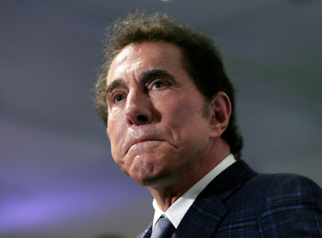 FILE - Casino mogul Steve Wynn pauses at a news conference in Medford, Mass., on March 15, 2016.
