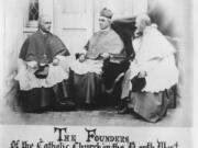 Three founders of the Catholic Church in the Pacific Northwest posed for a formal portrait on an unknown date. Left to right: Fathers Augustin Magloire Blanchet (1797-1887), Norbert Blanchet (1775-1883) and Modeste Demers (1809-1871).