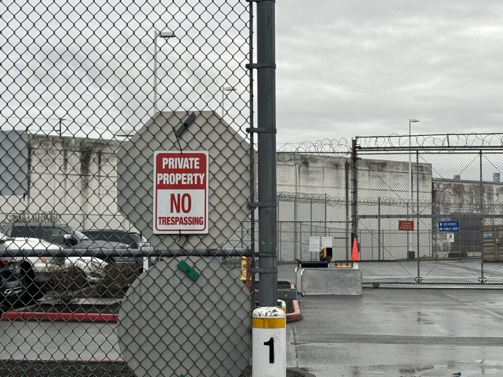A “no trespassing” sign outside of Northwest ICE Processing Center, also known as Northwest Detention Center.