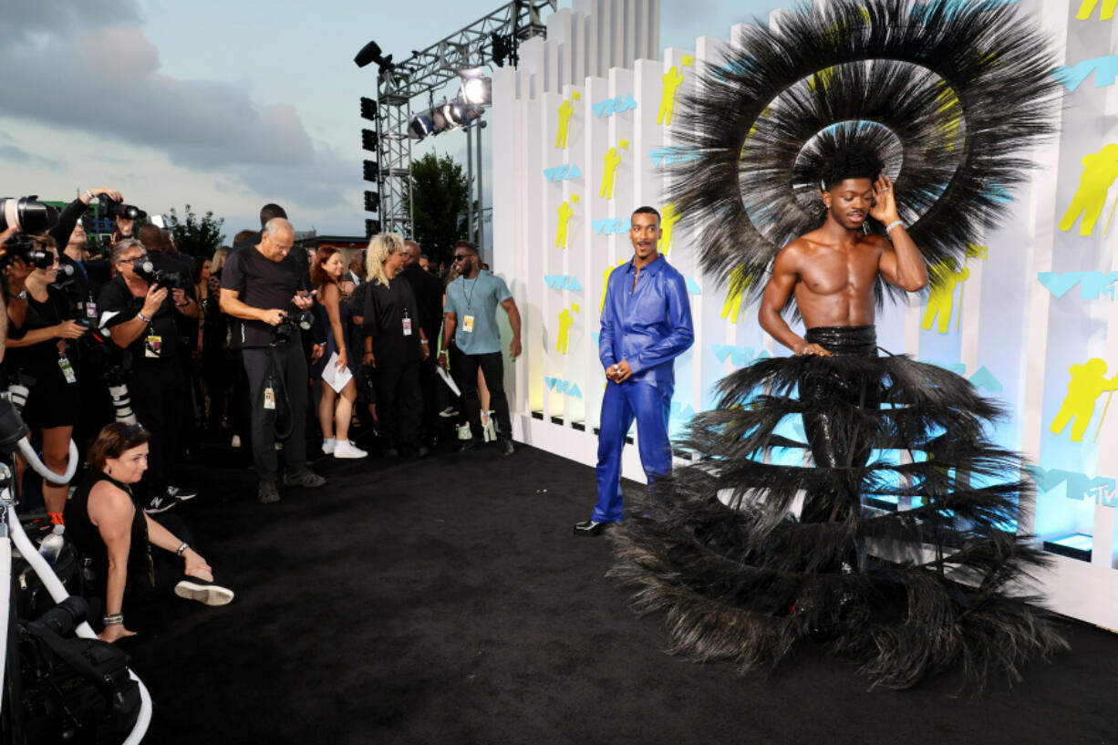 Sean Bankhead and Lil Nas X, right, attend the 2022 MTV VMAs on Aug. 28, 2022, at Prudential Center in Newark, N.J.