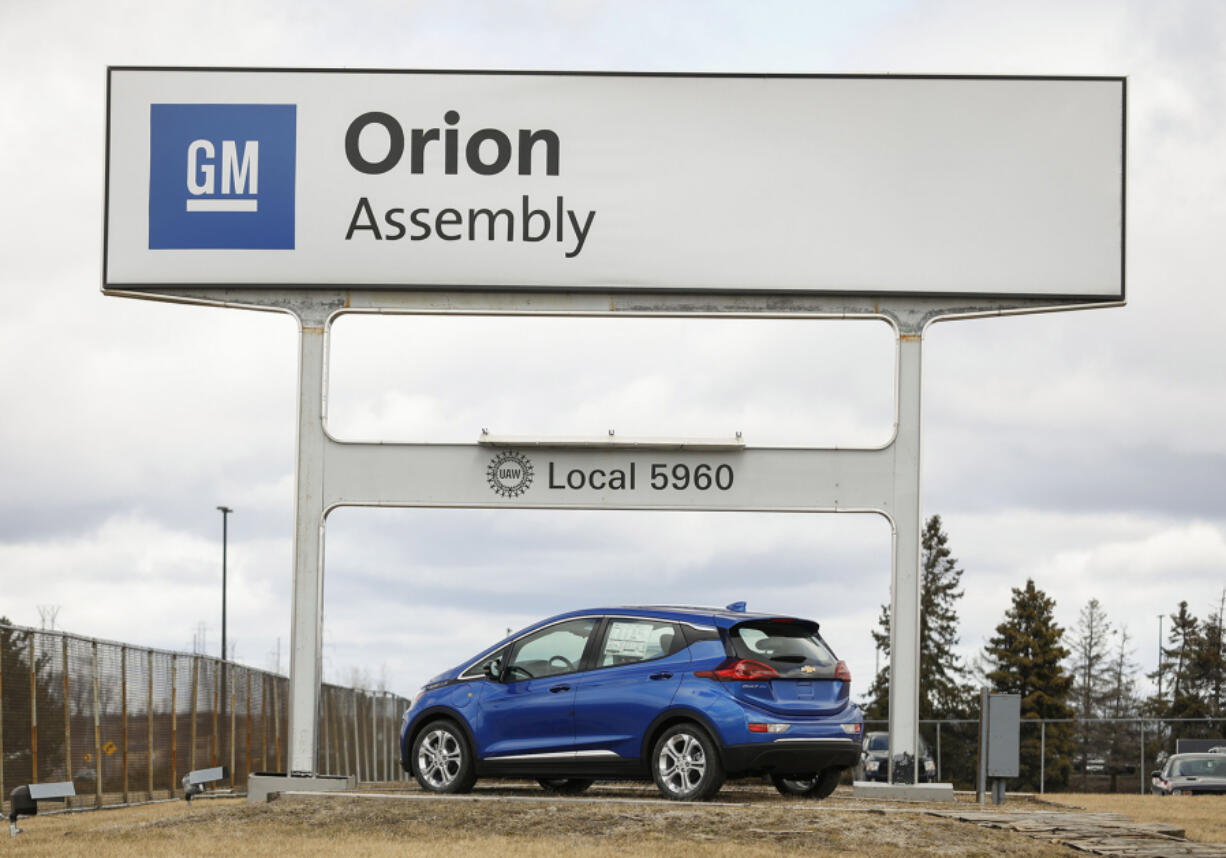 The General Motors Orion Assembly Plant sign is shown on March 22, 2019, in Lake Orion, Michigan.