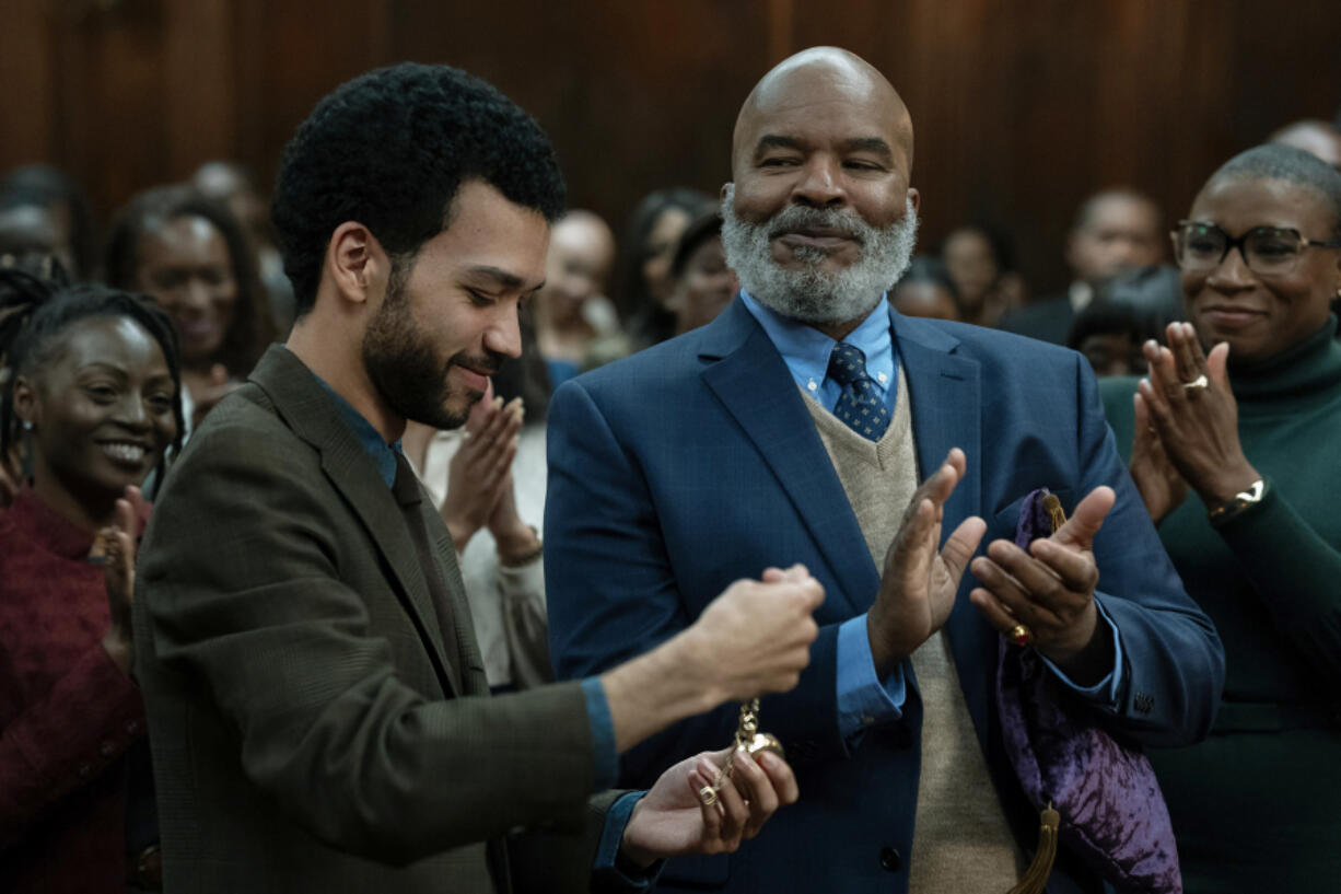 Justice Smith, left, and David Alan Grier in &ldquo;The American Society of Magical Negroes.&rdquo; (Focus Features/Zuma Press/TNS)