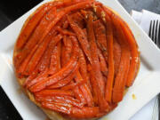 A savory carrot tarte tatin is paired with a green salad for a simple, and elegant, vegetarian supper.