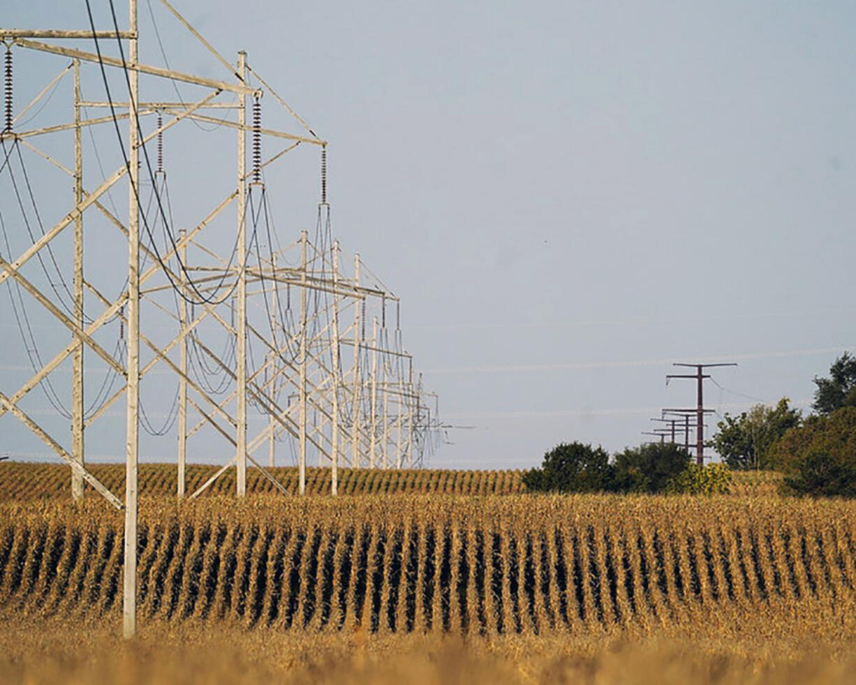 Power lines along Route 52 near Hampton, Minnesota, where the regional grid operator has warned that there could be capacity problems if there is a big spike in demand.