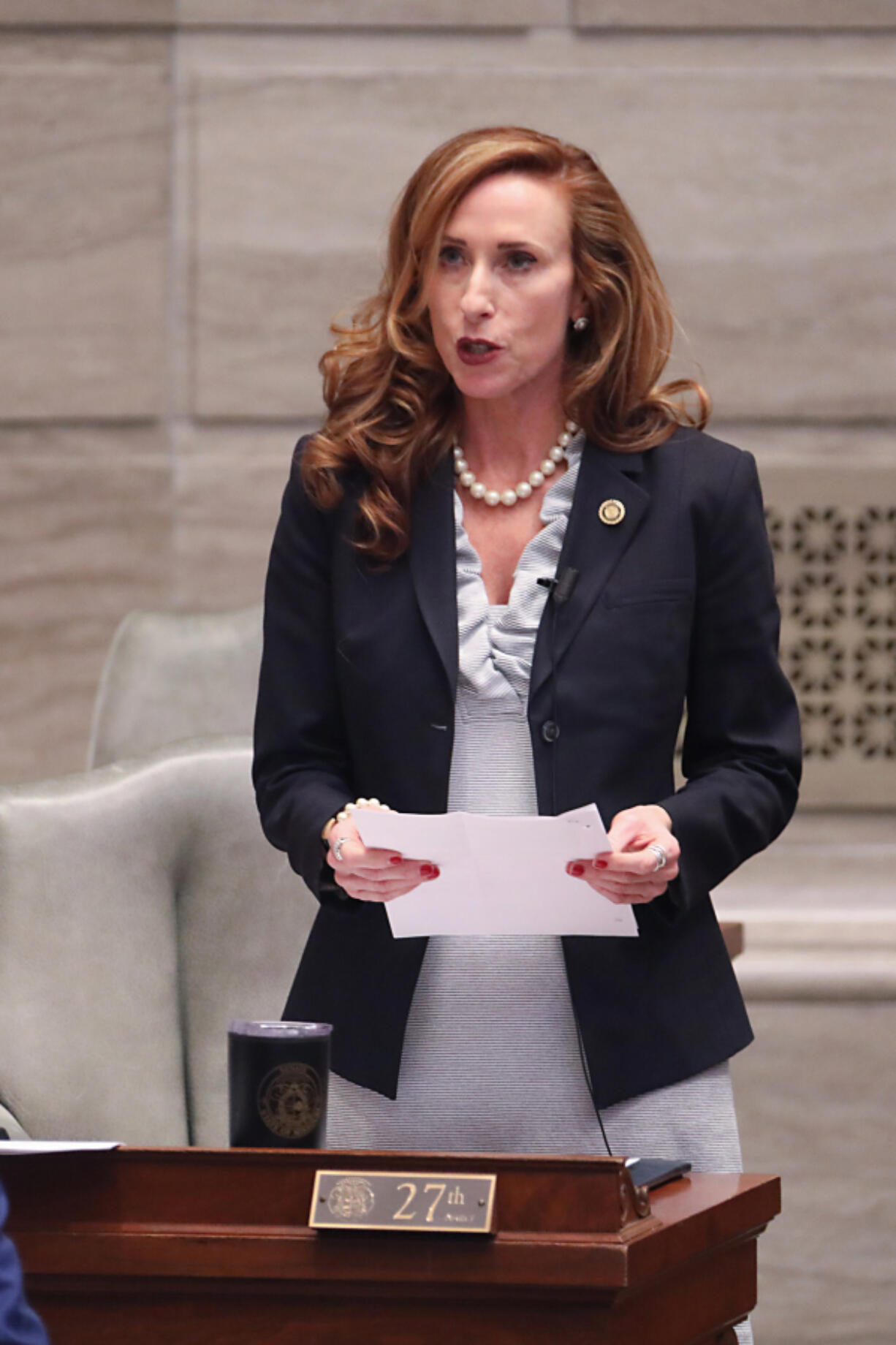 Missouri Sen. Holly Thompson Rehder, a Sikeston Republican, speaks on the Senate floor. (Courtesy Sen.