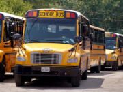 School busses sit at the Alltown Bus Service yard on the first day of classes for Chicago&rsquo;s public schools on Aug. 21, 2023, in Chicago, Illinois.