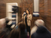 Presidential candidate Marianne Williamson talks to a room of attendees Thursday, March. 7, 2024, at The Valiant Ballroom in Vancouver. After Super Tuesday, Williamson is the last remaining notable primary challenger to President Biden.