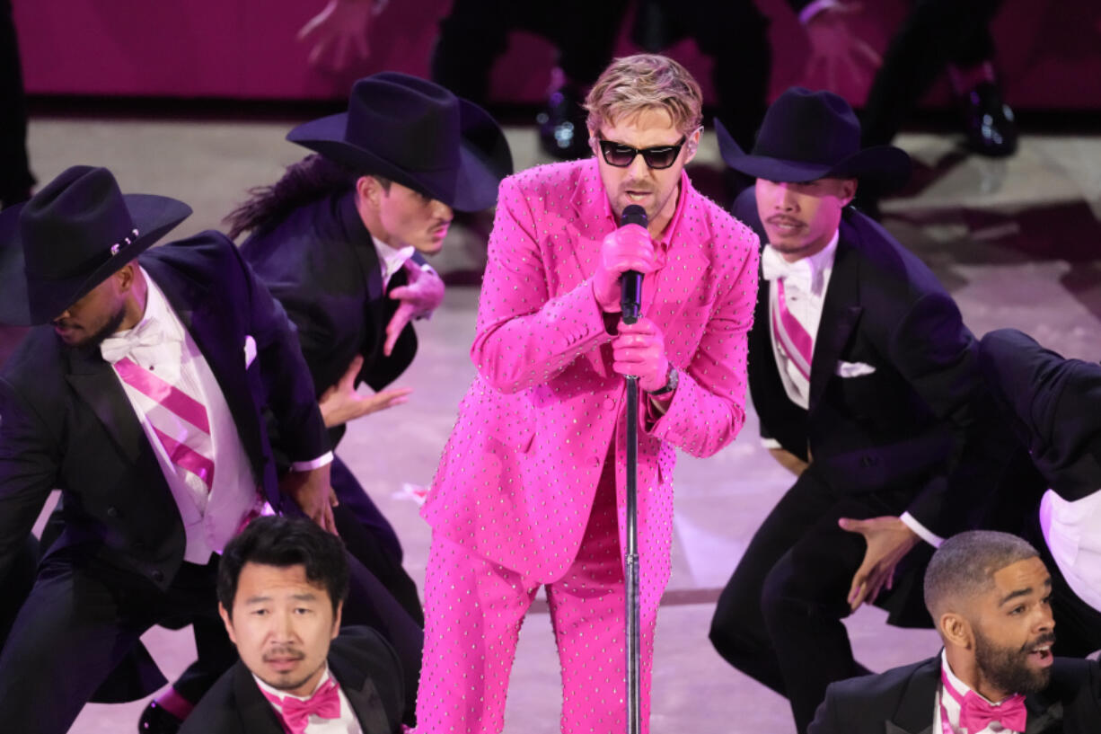 Ryan Gosling performs the song &ldquo;I&rsquo;m Just Ken&rdquo; from the movie &ldquo;Barbie&rdquo; during the Oscars on Sunday, March 10, 2024, at the Dolby Theatre in Los Angeles.