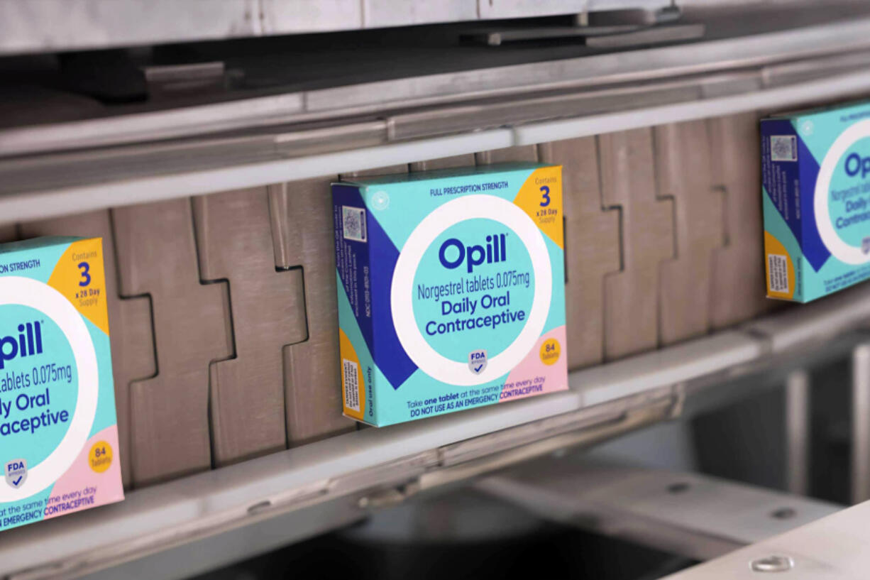 This image provided by Perrigo Company shows boxes of Opill, the first over-the-counter birth control pill available later this month in the United States. Manufacturer Perrigo said Monday, March 4, 2024 that it has begun shipping the medication, called Opill, to major retailers and pharmacies.