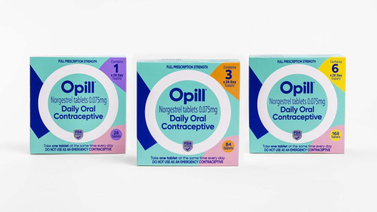 This image provided by Perrigo Company shows boxes of Opill, the first over-the-counter birth control pill available later this month in the United States. Manufacturer Perrigo said March 4 that it has begun shipping the medication, called Opill, to major retailers and pharmacies.