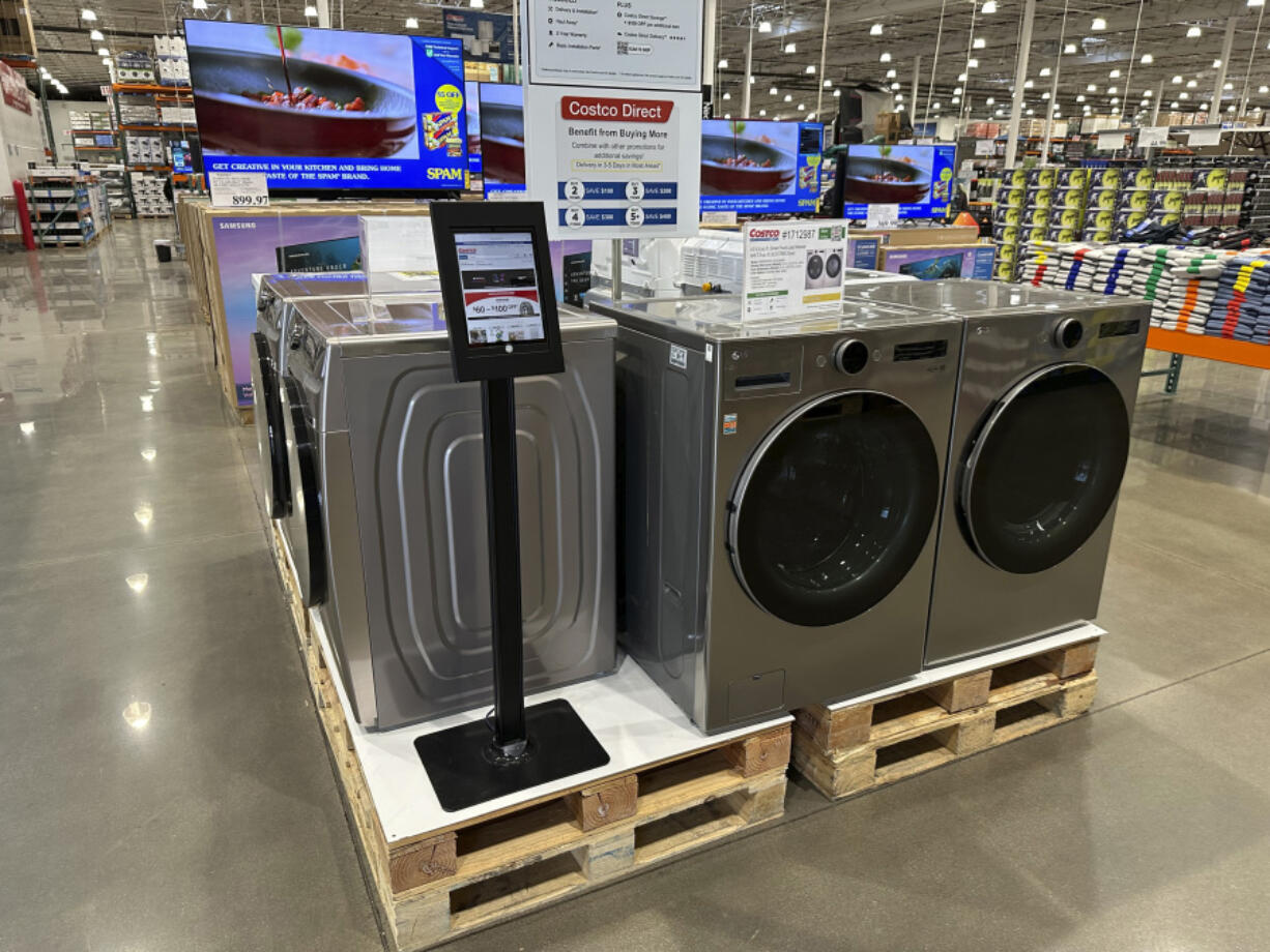Appliances are displayed in a Costco warehouse on Sunday, March 17, 2024, in Sheridan, Colo.
