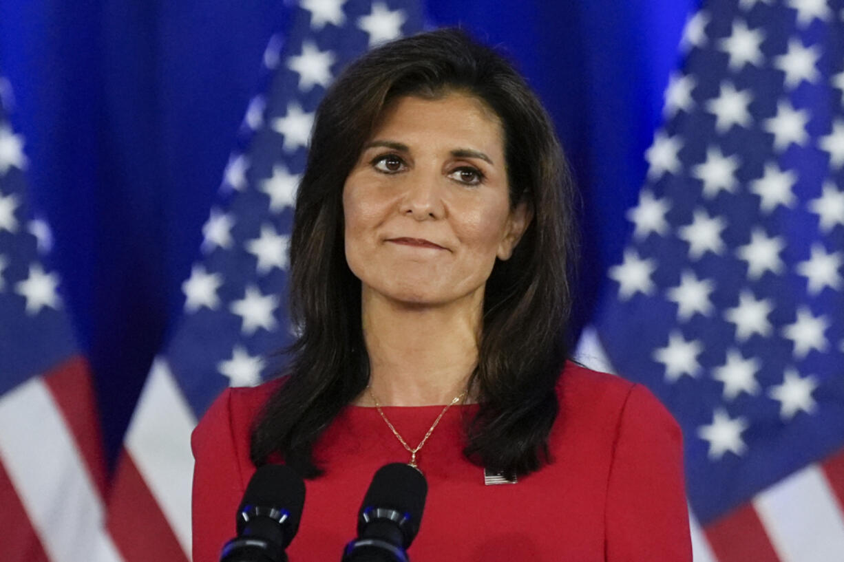 Republican presidential candidate former UN Ambassador Nikki Haley speaks during a news conference, Wednesday, March 6, 2024, in Charleston, S.C.