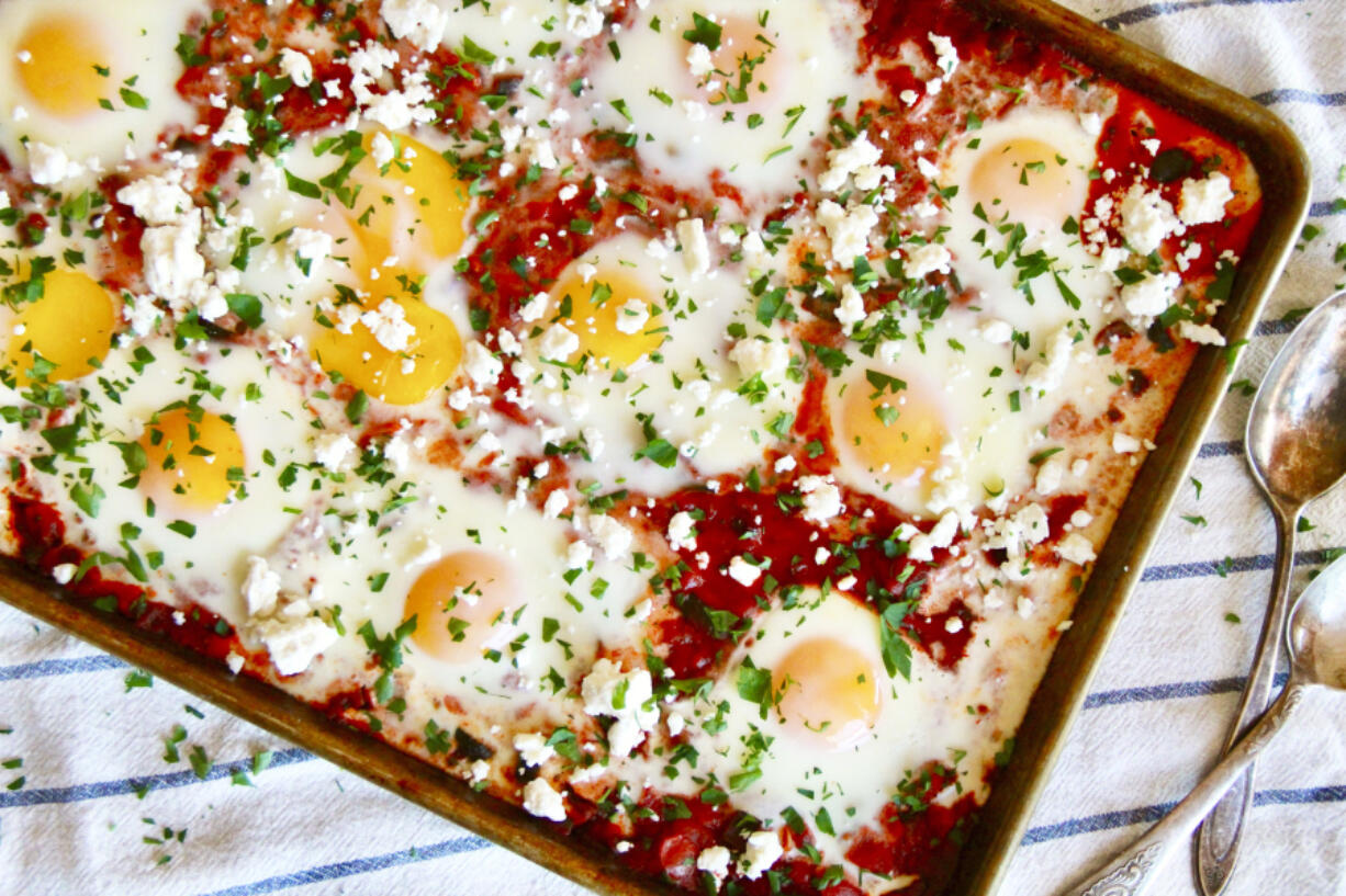 The Israeli dish shakshuka from Molly Gilbert&rsquo;s &ldquo;Sheet Pan Suppers.&rdquo; (Molly Gilbert)