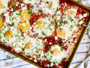 The Israeli dish shakshuka from Molly Gilbert&rsquo;s &ldquo;Sheet Pan Suppers.&rdquo; (Molly Gilbert)