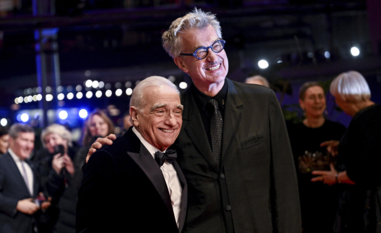 Director Martin Scorsese, left, and Wim Wenders attend the presentation of the Honorary Golden Bear at this year&rsquo;s Berlinale on Feb. 20 in Berlin.
