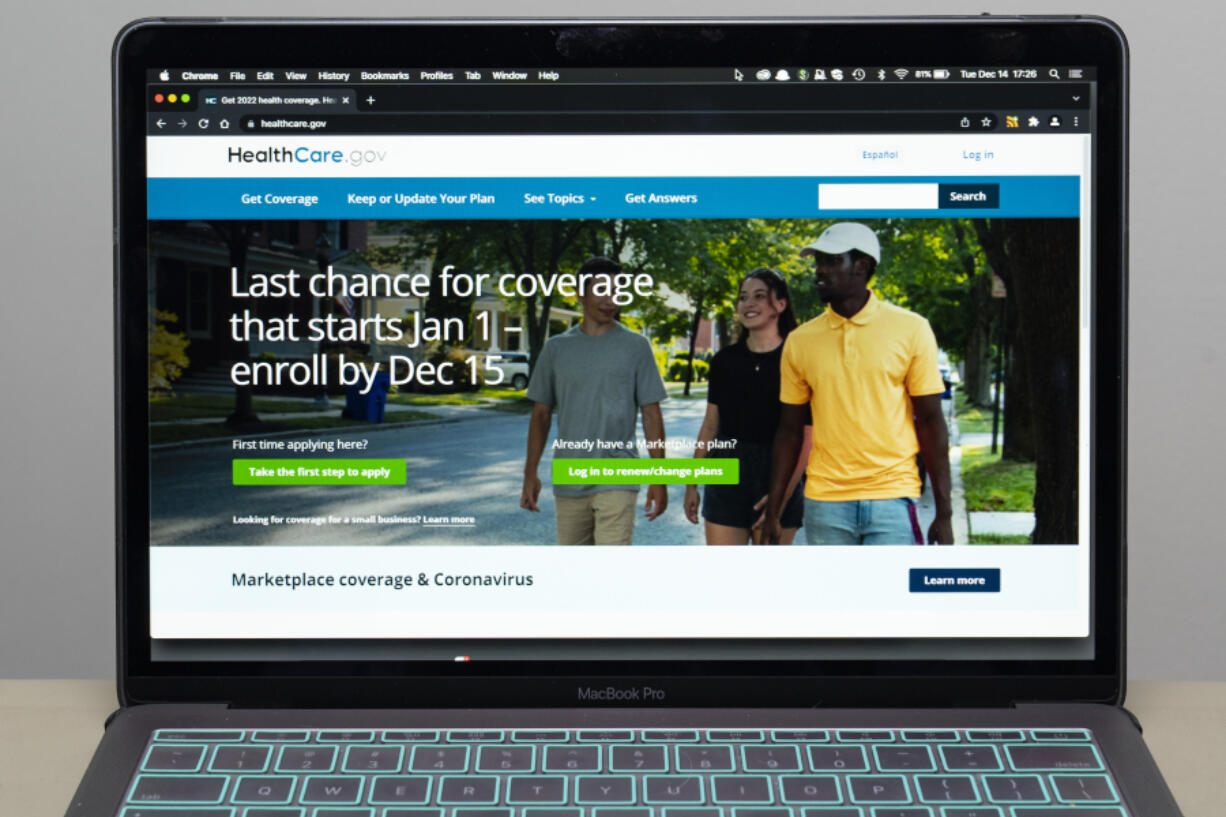 FILE - The healthcare.gov website is seen on Dec. 14, 2021, in Fort Washington, Md. A federal appeals court was scheduled to hear arguments Monday, March 4, 2024 on whether former President Barack Obama&rsquo;s signature health care law requires full insurance coverage of certain types of preventive care, including HIV prevention and some types of cancer screenings.