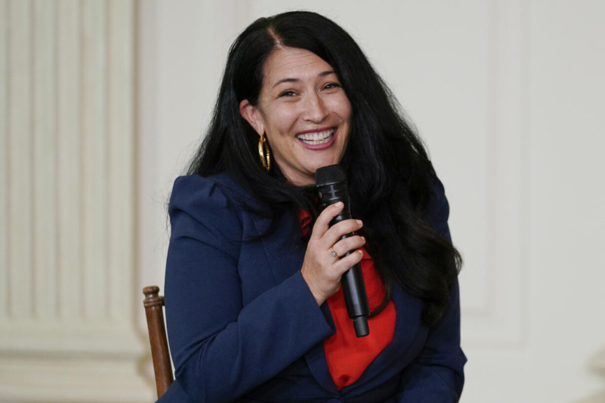 Ada Lim&oacute;n, 24th Poet Laureate of the United States, speaks Sept. 27, 2022 during an event for the Class of 2022 National Student Poets at the White House in Washington.