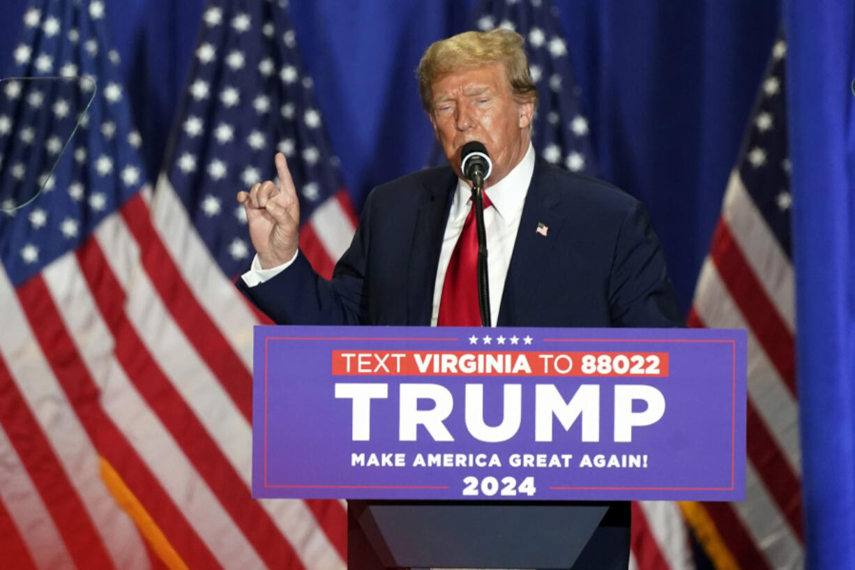 FILE - Republican presidential candidate former President Donald Trump speaks at a campaign rally Saturday, March 2, 2024, in Richmond, Va.