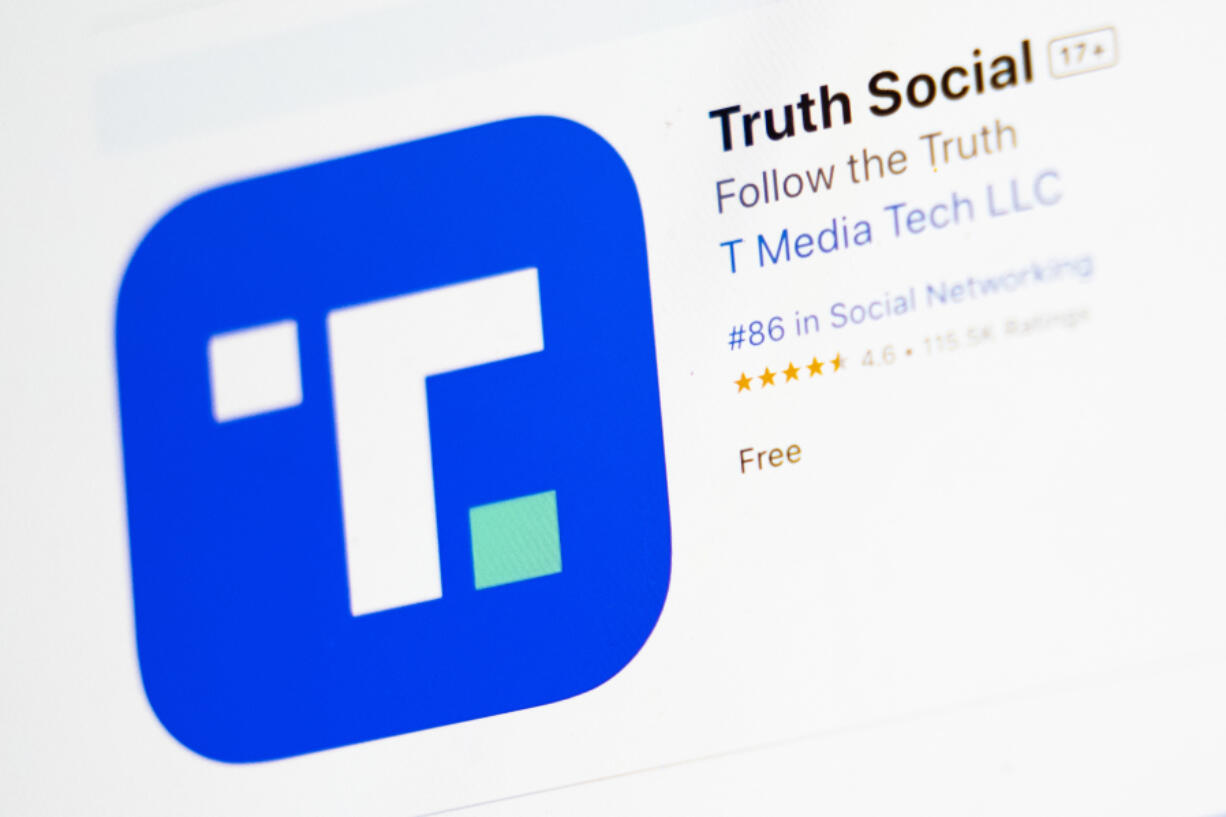 The download screen for Truth Social app is seen on a laptop computer, Wednesday, March 20, 2024, in New York. Shareholders vote Friday on a deal to merge Trump Media &amp; Technology Group, which runs Truth Social, and Digital World Acquisition Corp. &mdash; a special-purpose acquisition company, or SPAC., also referred to as a blank check company.
