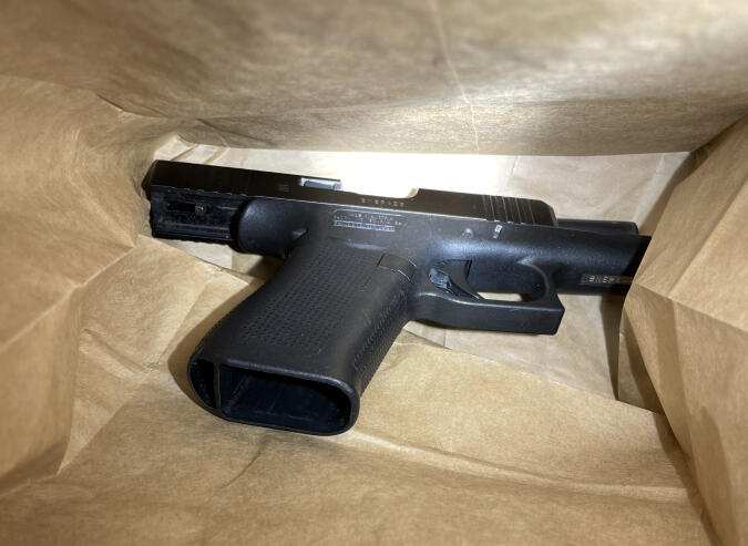 The gun Vancouver police said was used to shoot a man during a robbery Sunday night near a downtown Vancouver bus stop. Police arrested five suspects in connection with the incident.