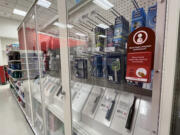 Toothbrushes are among the many products now locked behind security glass at a Target in Pasadena, California.