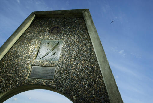 A monument to the first transpolar flight stands at Pearson Field Airport in Vancouver, where a Soviet crew landed successfully in 1937. (The Columbian files)