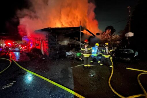 A two-alarm fire in Washougal injured one person.