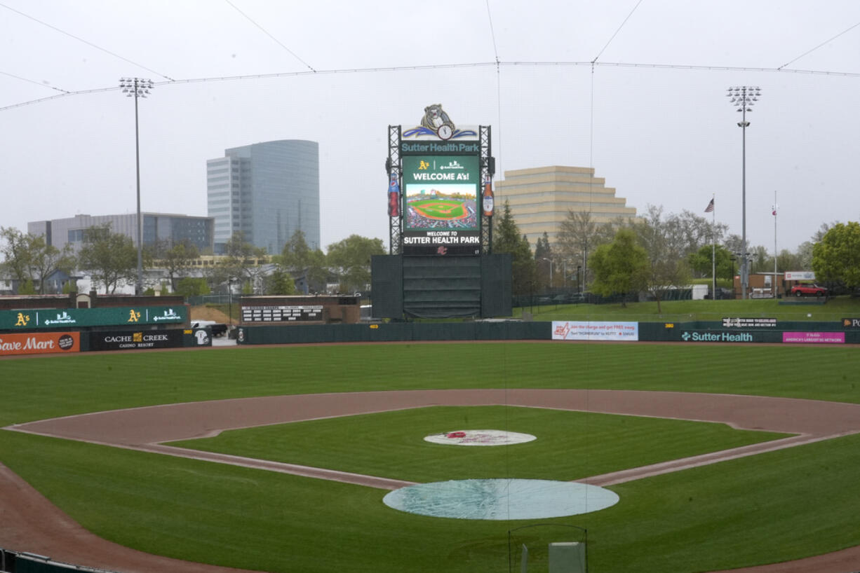 Sutter Health Park, home of the Triple A team Sacramento River Cats, is shown in West Sacramento, Calif., Thursday, April 4, 2024. The Oakland Athletics announced the decision to play at the home of the Sacramento River Cats from 2025-27 with an option for 2028 on Thursday after being unable to reach an agreement to extend their lease in Oakland during that time.