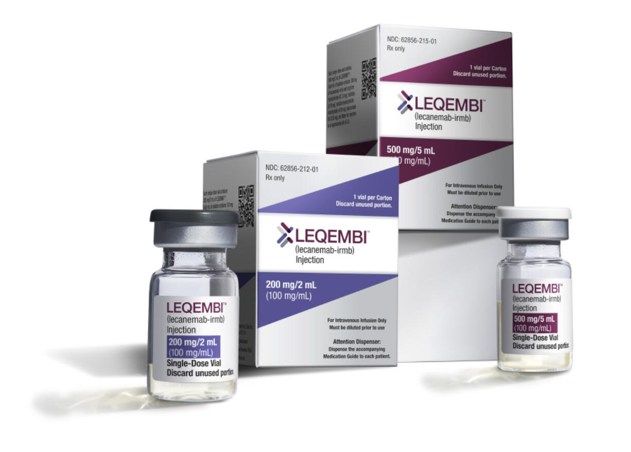 FILE - This December 2022 image provided by Eisai shows vials and packaging for their medication Leqembi. The first drug shown to slow Alzheimer&rsquo;s disease hit the U.S. market in 2023, but sales have lagged, major hospital systems have taken months to start using it and some insurers have rejected coverage.