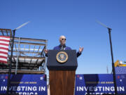 FILE - President Joe Biden speaks about an agreement to provide Intel with up to $8.5 billion in direct funding and $11 billion in loans for computer chip plants in Arizona, Ohio, New Mexico and Oregon, at the Intel Ocotillo Campus, March 20, 2024, in Chandler, Ariz. The Biden administration has reached an agreement to provide up to $6.4 billion in direct funding for Samsung Electronics to develop a computer chip manufacturing and research cluster in Texas. The government has previously announced terms to support other chipmakers, including Intel and Taiwan Semiconductor Manufacturing Co., in projects that are spread across the country.
