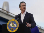 FILE &ndash; California Gov. Gavin Newsom speaks during an event in San Francisco on Nov. 9, 2023. On Monday, April 29, 2024, Newsom announced California is partnering with New Jersey-based Amneal Pharmaceuticals to purchase a generic version of Narcan.