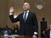Homeland Security Secretary Alejandro Mayorkas is sworn-in before the House Committee on Homeland Security during a hearing on &ldquo;A Review of the Fiscal Year 2025 Budget Request for the Department of Homeland Security&rdquo; on Capitol Hill in Washington, Tuesday, April 16, 2024.
