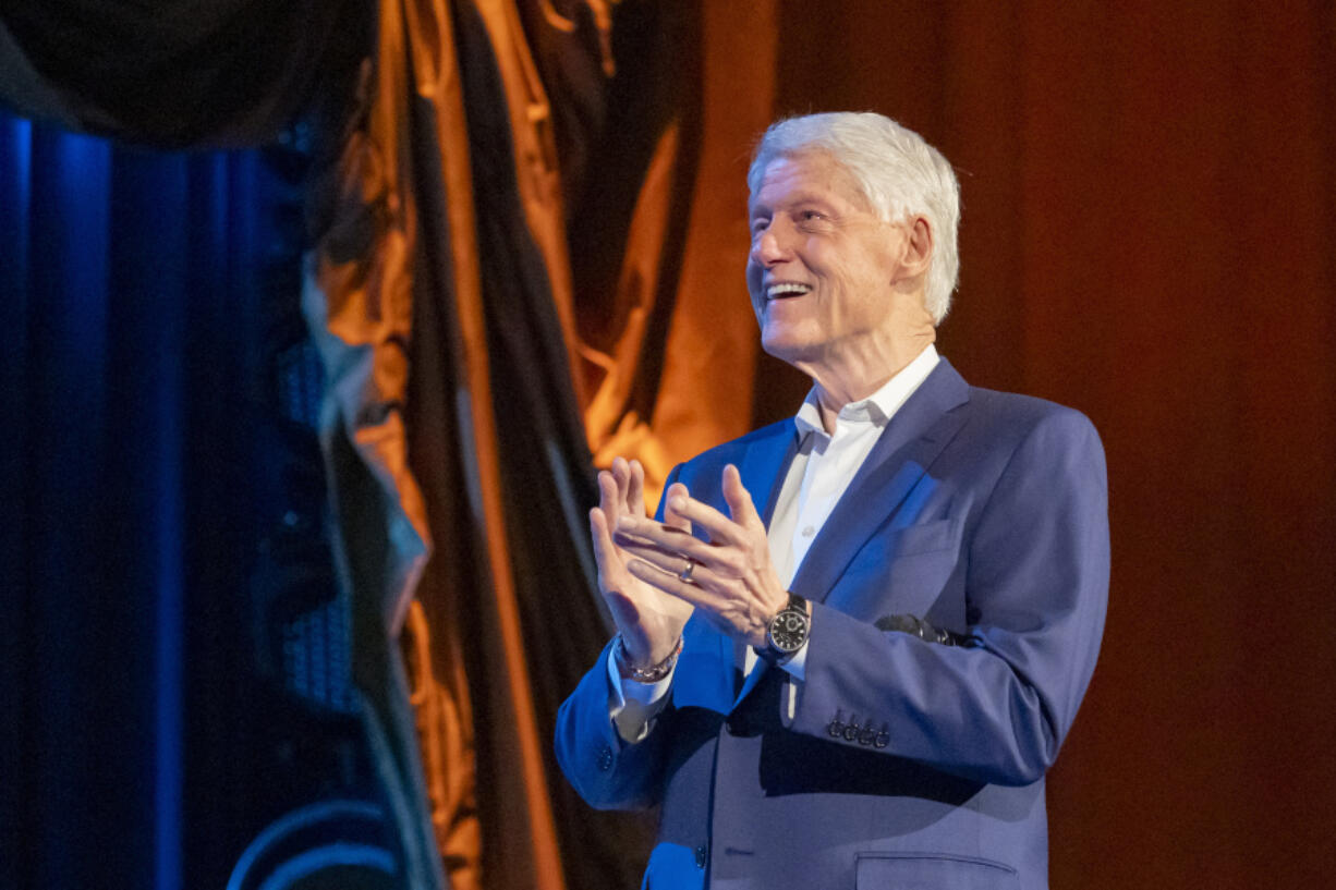 Former President Bill Clinton participates in a fundraising event for President Joe Biden with former president Barack Obama and Stephen Colbert at Radio City Music Hall, Thursday, March 28, 2024, in New York.