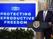 FILE - President Joe Biden speaks during a meeting in the White House, Jan. 22, 2024, in Washington. Biden is traveling to Tampa, Fla., on Tuesday, April 23, just days before the state&rsquo;s six-week abortion ban goes into effect, to make his case against abortion restrictions nationwide.