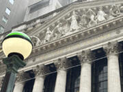 The front of the New York Stock Exchange is shown on Thursday, April 11, 2024 in New York.