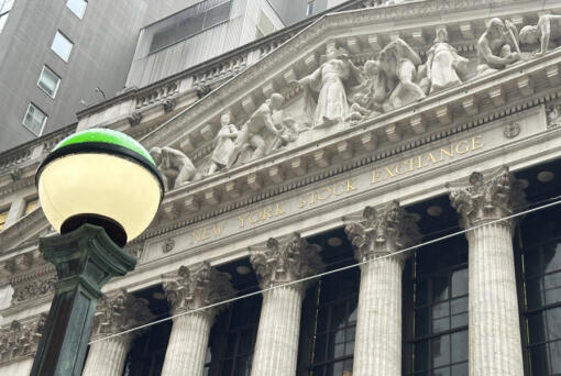 The front of the New York Stock Exchange is shown on Thursday, April 11, 2024 in New York.