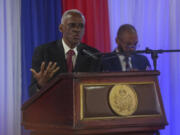 Edgard Leblanc Fils speaks after the transitional council named him president of the council in Port-au-Prince, Haiti, Tuesday, April 30, 2024. The transitional council will act as the country&rsquo;s presidency until it can arrange presidential elections sometime before it disbands, which must be by February 2026.
