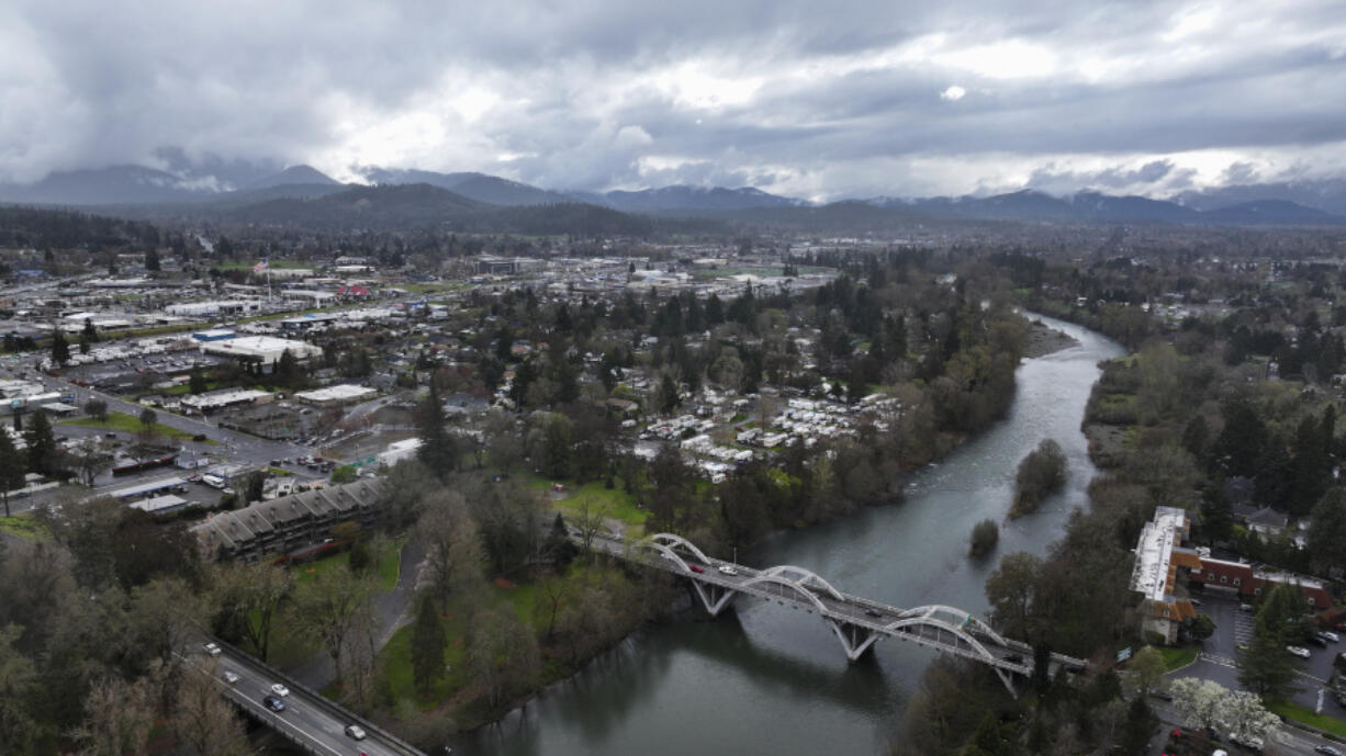 The Rogue River is seen on Friday, March 22, 2024, in Grants Pass, Ore. The rural city of Grants Pass in southern Oregon has become the unlikely face of the nation&#039;s homelessness crisis as its case over anti-camping laws goes to the U.S. Supreme Court. The case has broad implications for cities, including whether they can fine or jail people for camping in public.