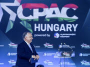 Hungarian Prime Minister Viktor Orban arrives at the third Hungarian edition of the Conservative Political Action Conference, CPAC Hungary, in Budapest, Hungary, Thursday, April 25, 2024.