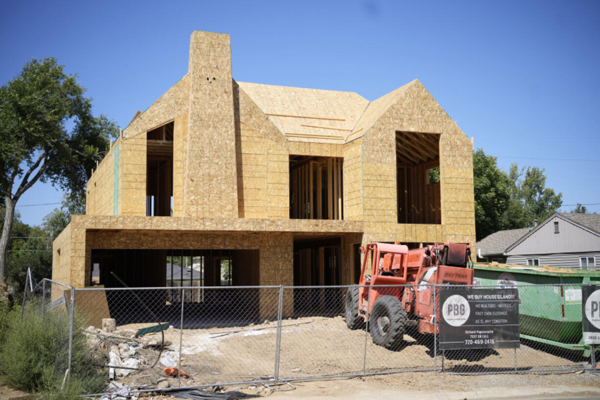 FILE - A new home under construction is seen, Aug. 21, 2023, in southeast Denver. On Thursday, April 11, 2024, Freddie Mac reports on this week&rsquo;s average U.S. mortgage rates.